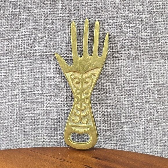 Vintage  Arabic Scroll Hand Brass Bottle Opener 4.75" - Picture 1 of 3